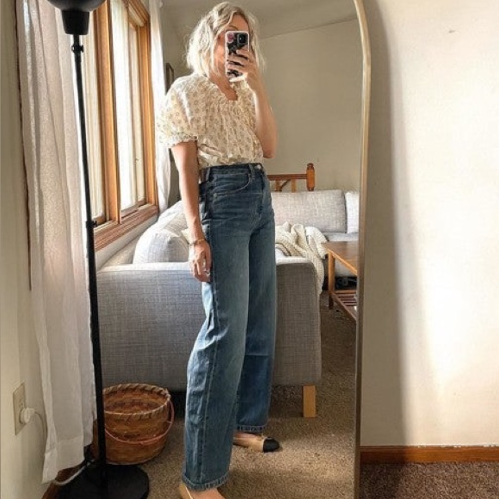 everlane way high sailor jean in deep blue